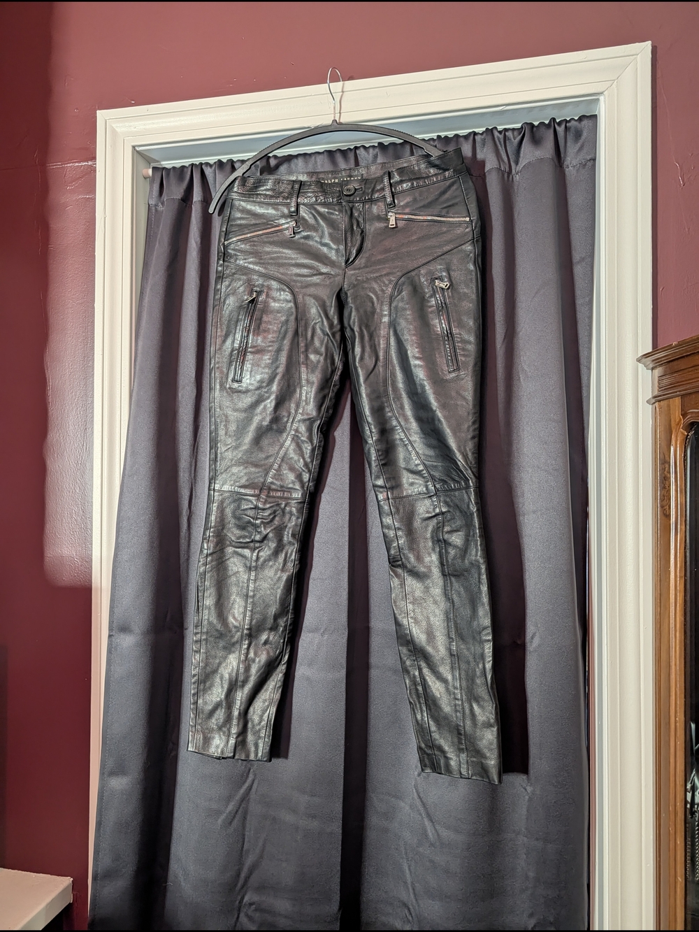 RALPH LAUREN Black Label Real Leather Moto Biker Ankle Zip Jeans Pants 30"